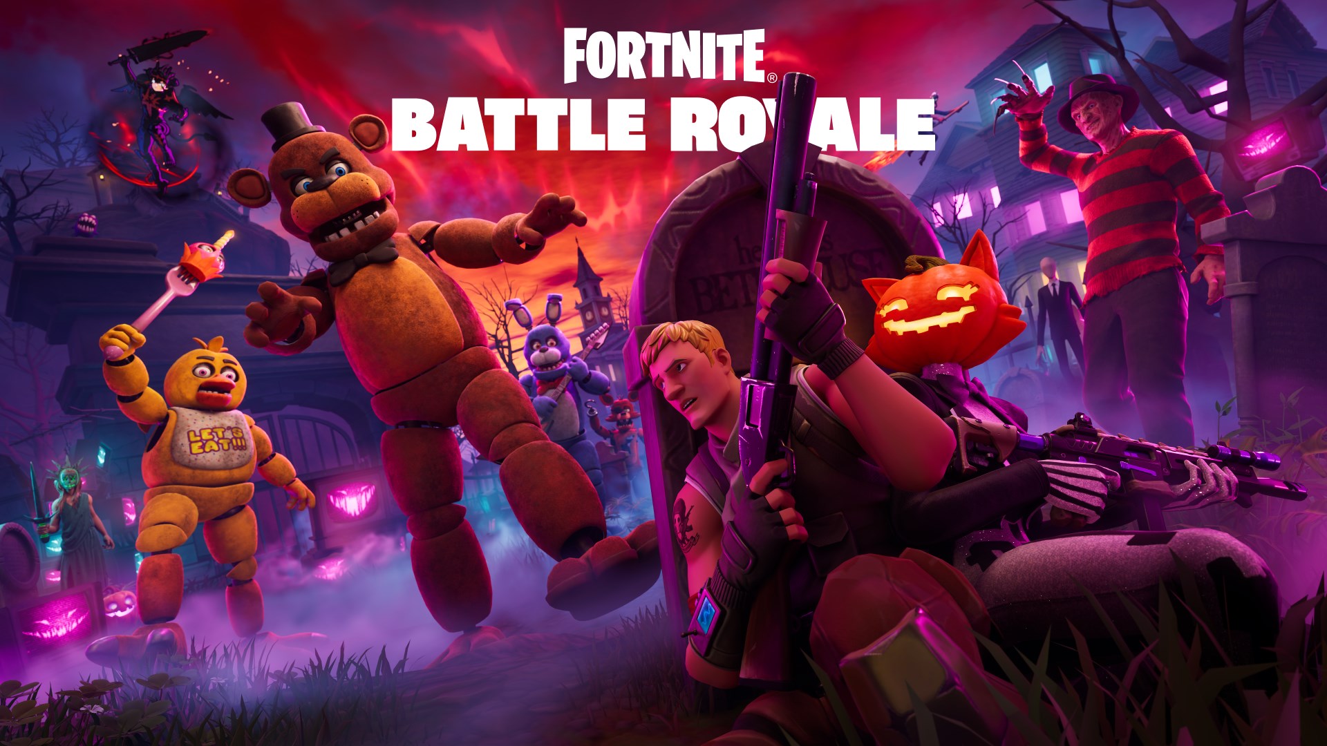 Fortnite Battle Royale: Key Art mit Figuren in herbstlicher Kulisse