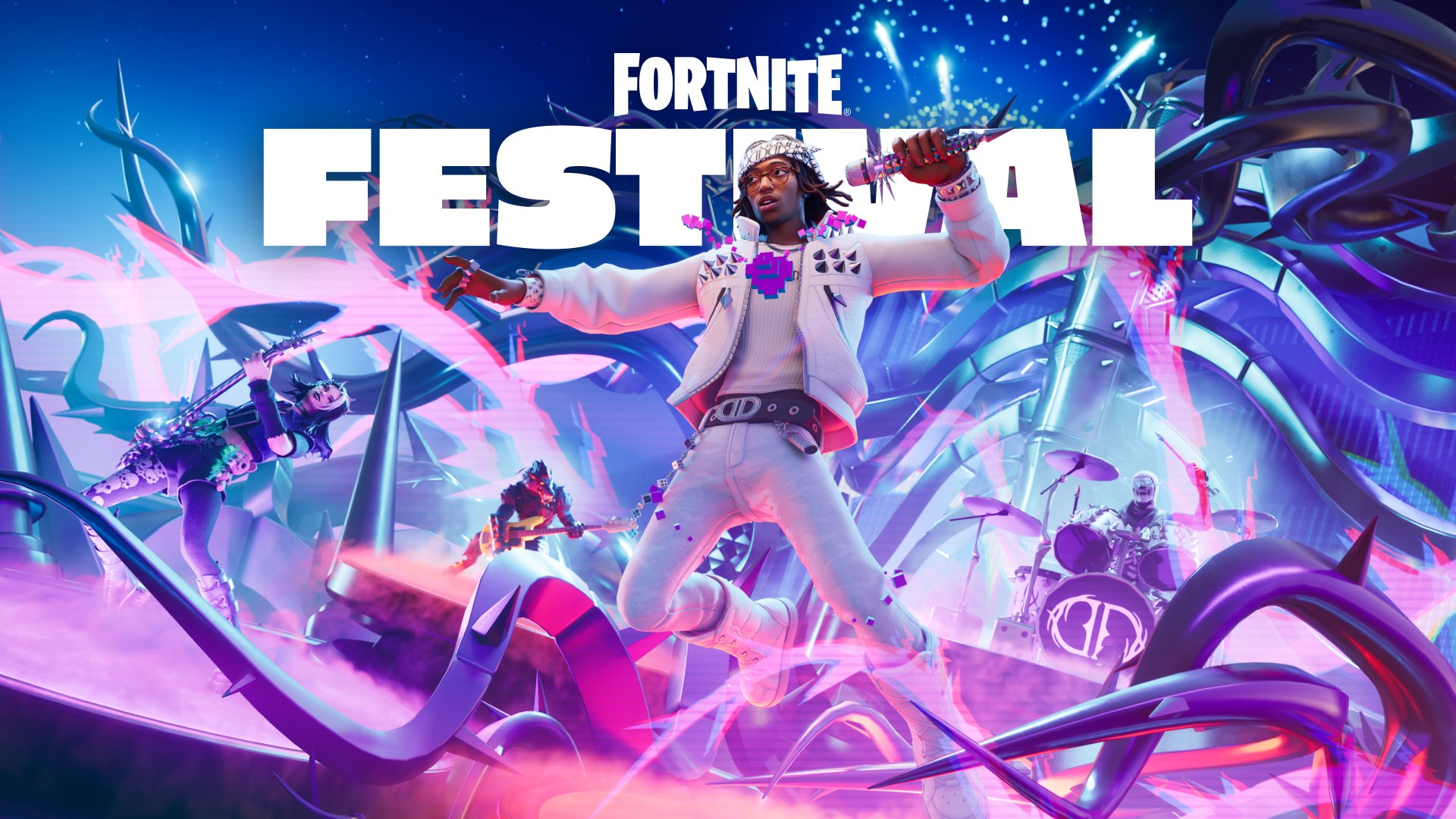 Fortnite Festival: Musiker auf einer bunten Bühne