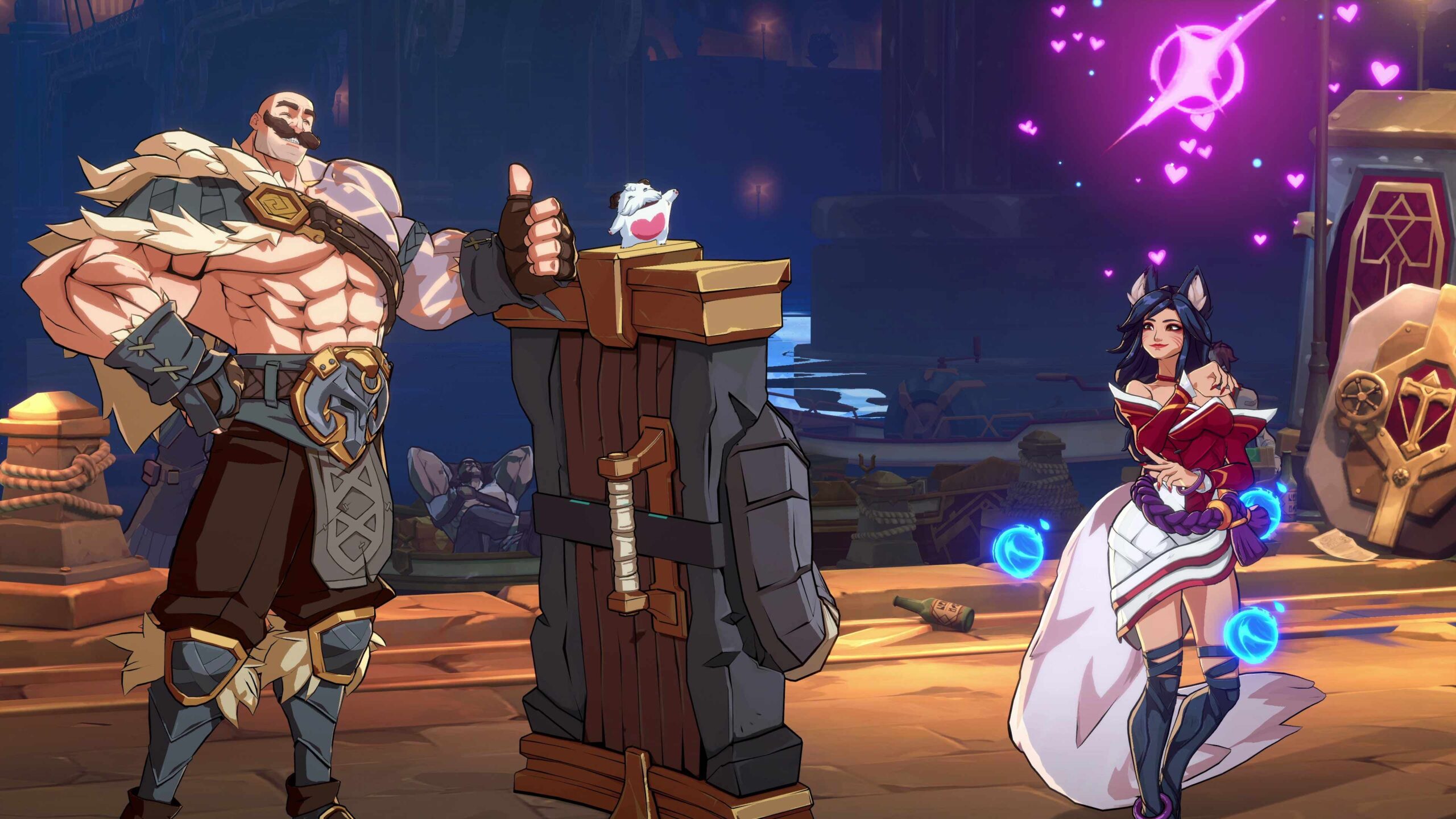 2XKO – Braum und Ahri stehen sich auf einer Bühne gegenüber