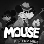 MOUSE: P.I. For Hire – Jack Pepper und Gangster im Schwarz-Weiß-Cartoonstil mit offiziellem Spiellogo