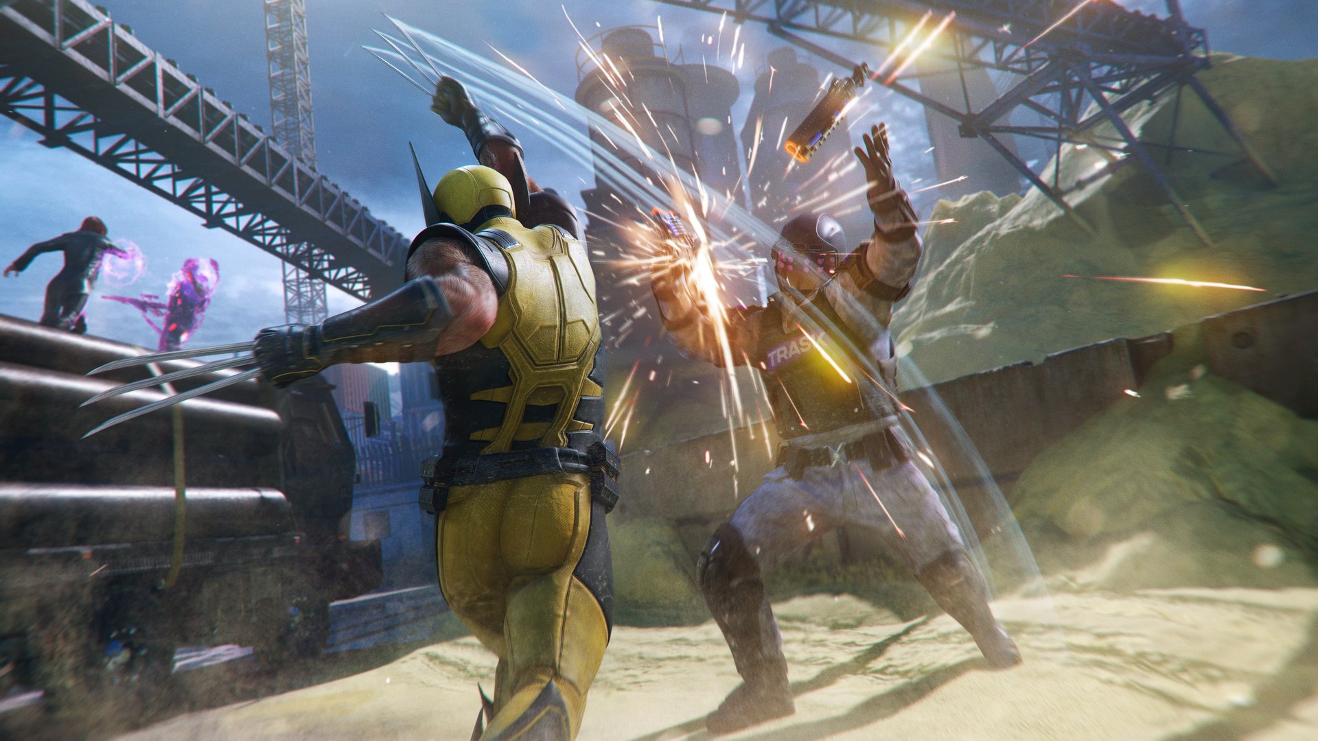 Marvel's Wolverine: Wolverine kämpft mit ausgefahrenen Klauen gegen mehrere Gegner