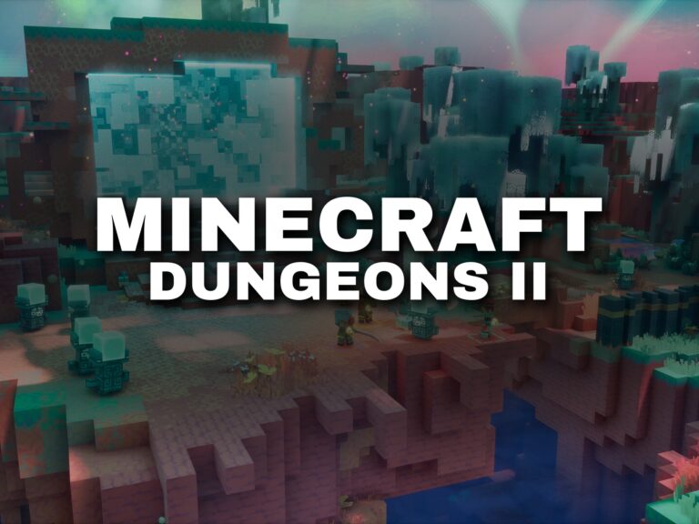 Minecraft Dungeons II: Spielszene mit offiziellem Logo