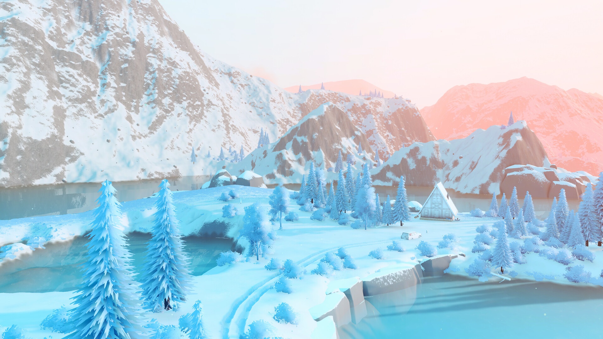 Over the Hill: Verschneite Berglandschaft mit gefrorenem See
