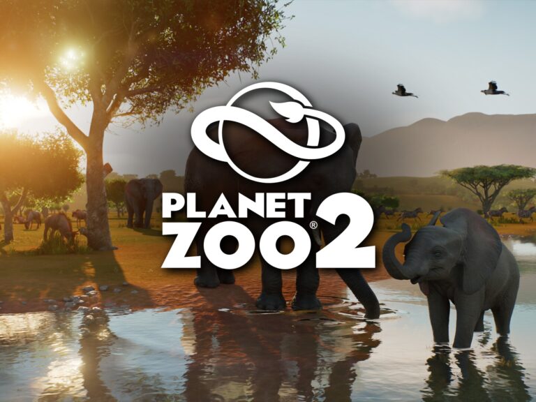 Planet Zoo 2: Spielszene mit offiziellem Logo