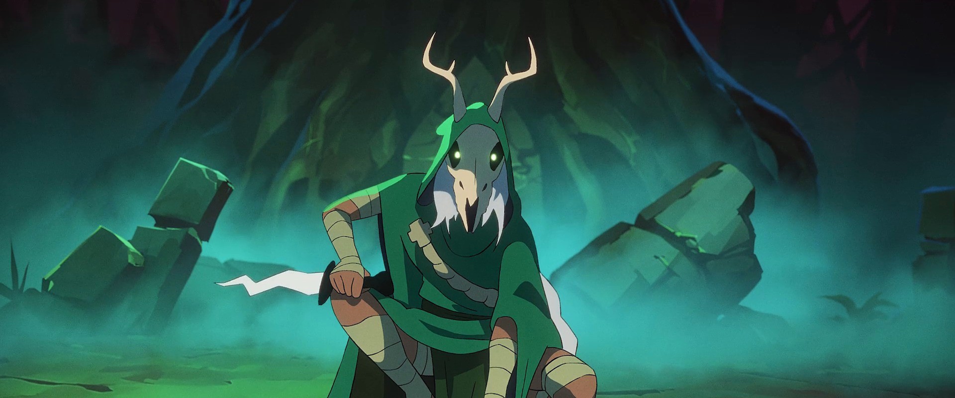 Slay the Spire 2: Die Silent kniet im giftgrünen Nebel eines düsteren Waldes