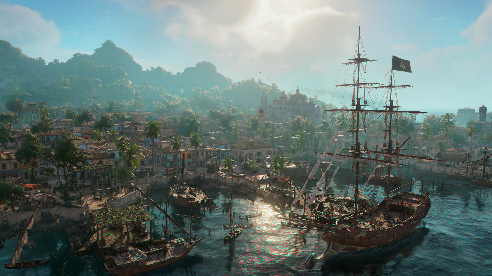 Assassin’s Creed Black Flag Resynced – Hafen mit Schiffen und Siedlung