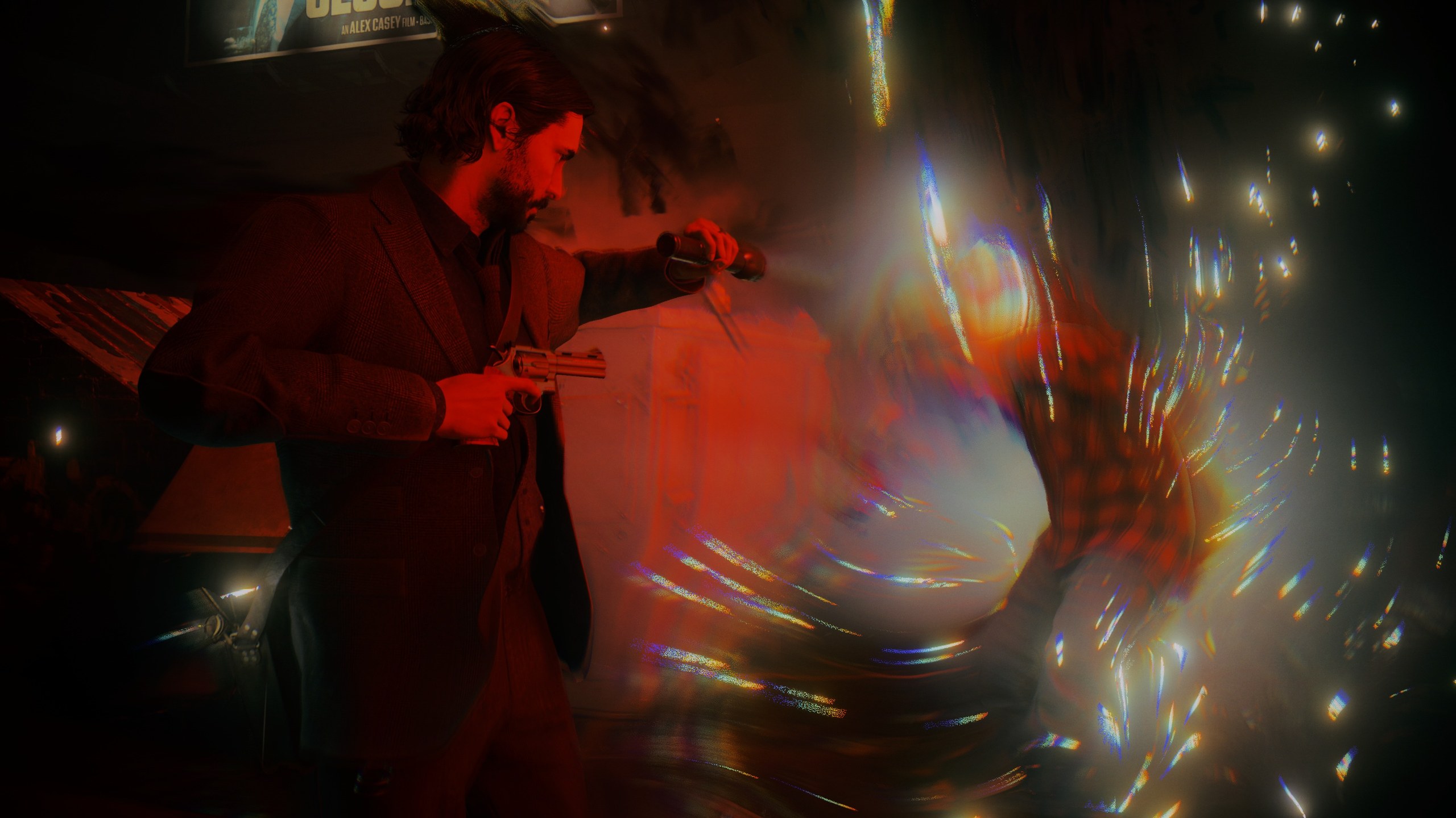 Alan Wake 2 – Alan Wake wehrt einen Gegner mit Licht ab