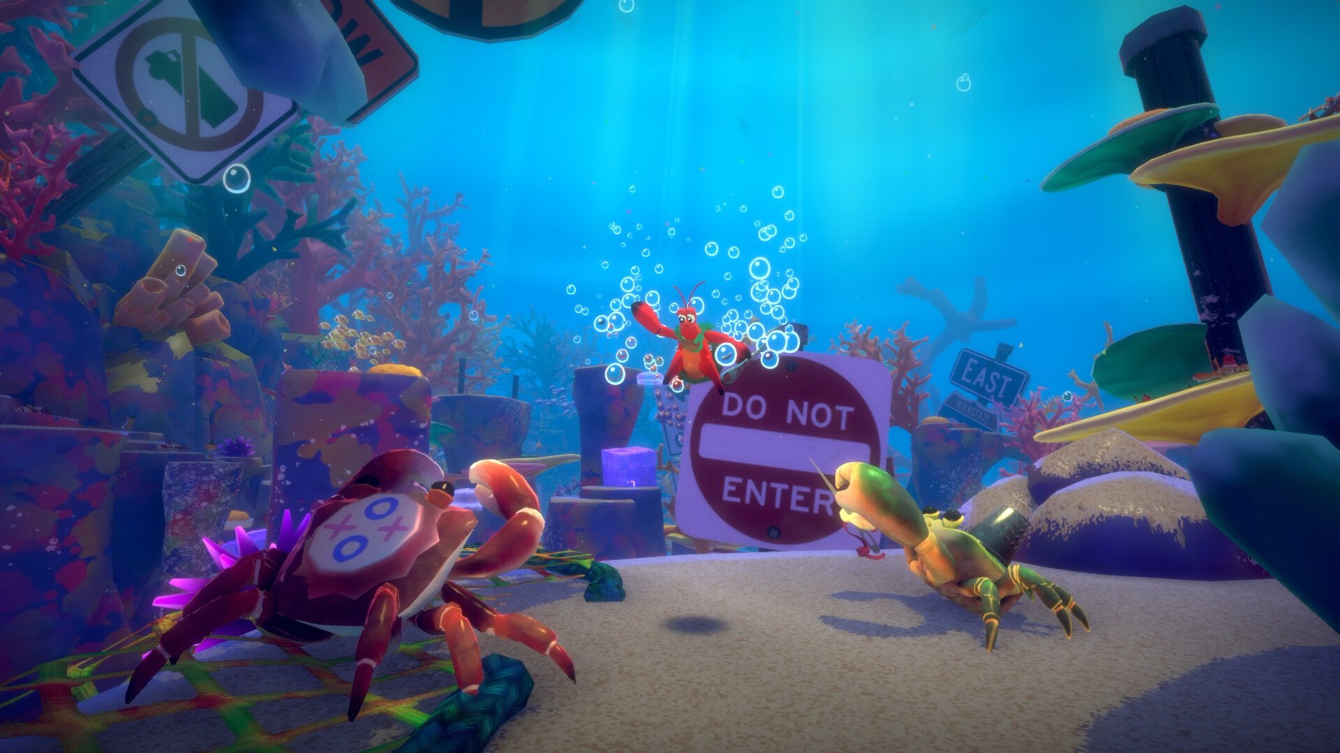 Another Crab's Treasure – Krebse vor einem Schild unter Wasser