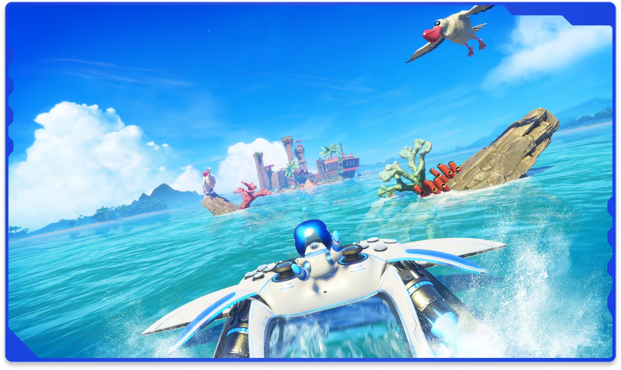 Astro Bot – Astro rast auf einem Jetski über das Meer