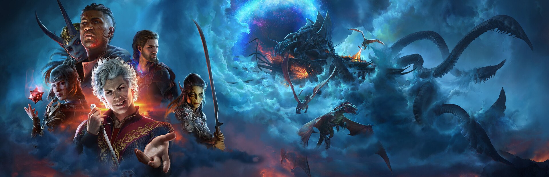 Baldur's Gate 3: Die Gefährten vor einem riesigen Gedankenschinder-Schiff