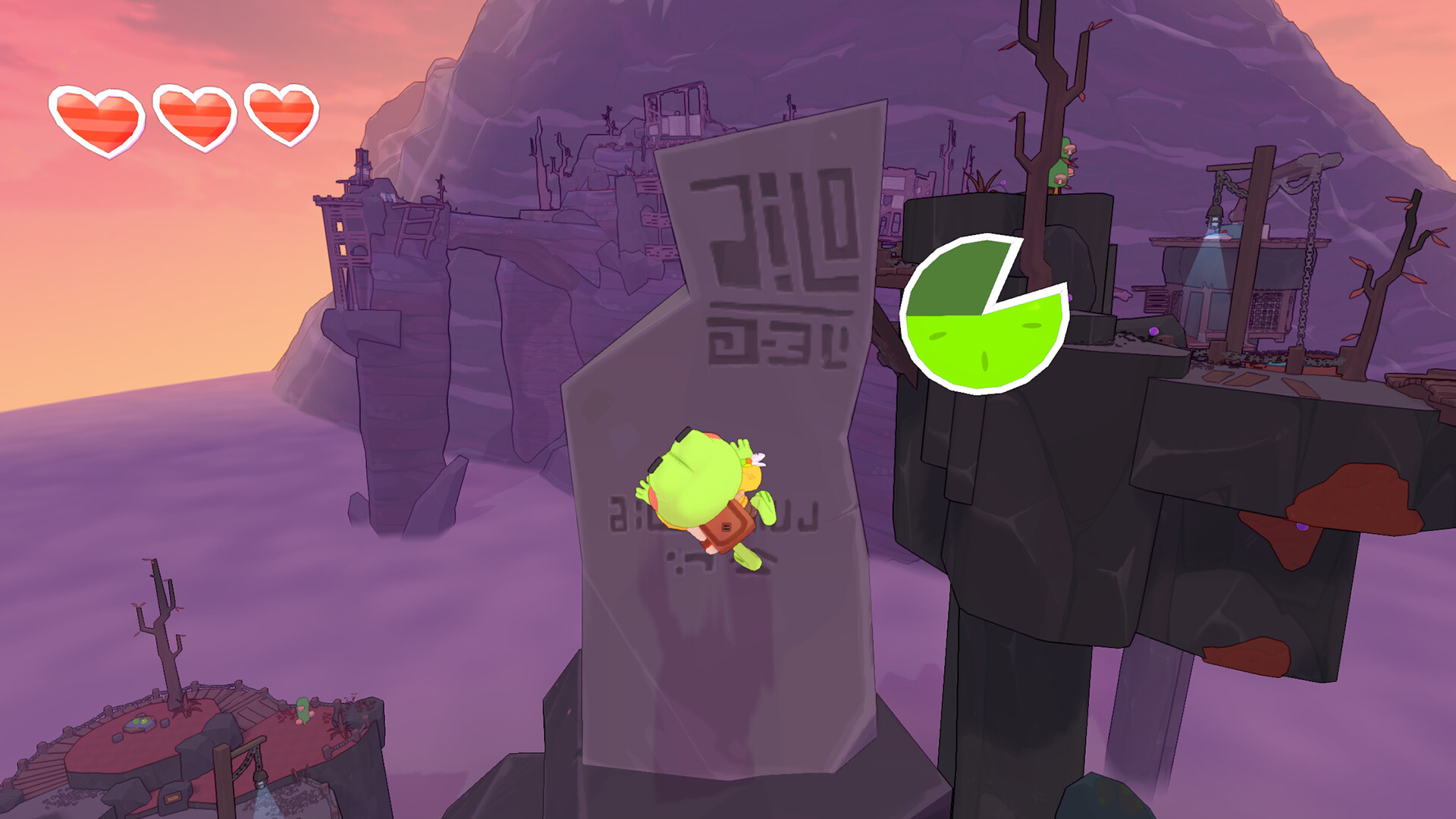 Big Hops – Hop klettert an einem Felsen in einer lila Abendlandschaft