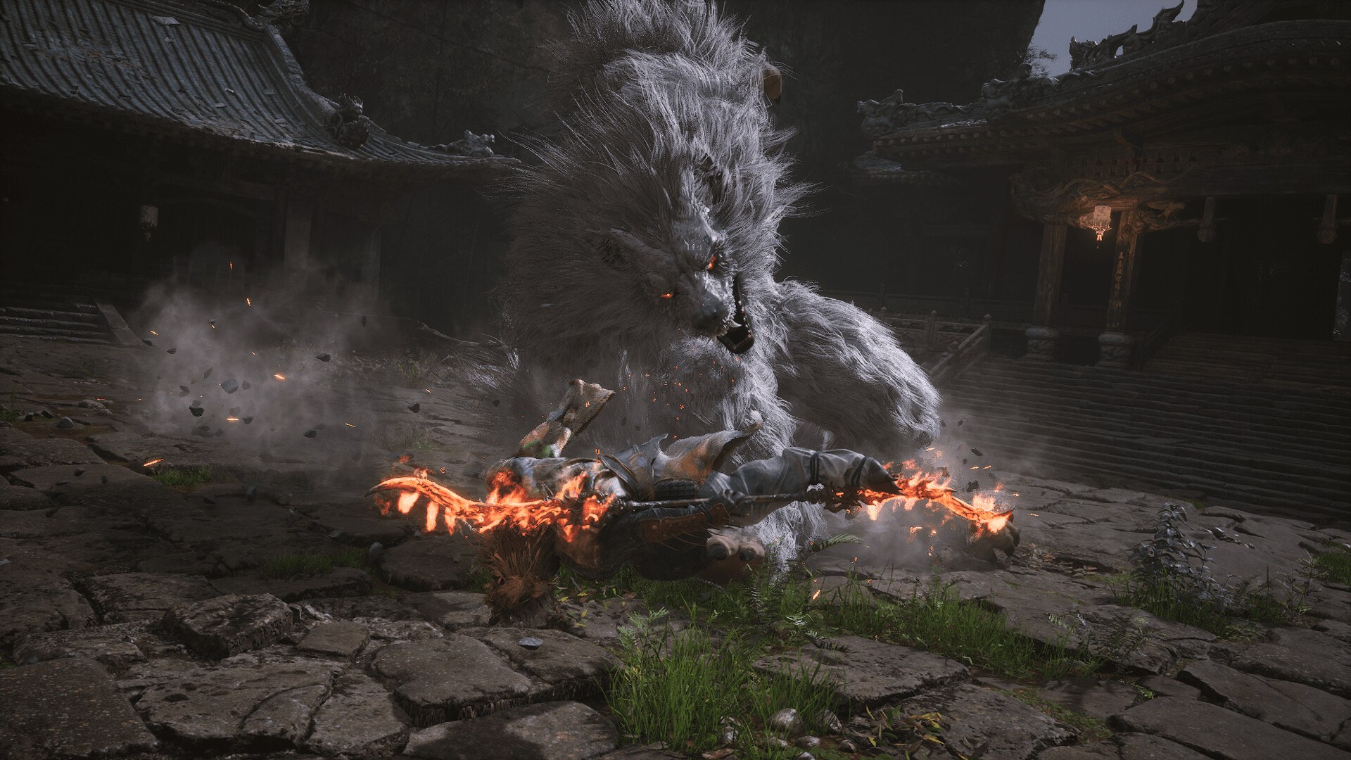 Black Myth: Wukong – Kampf gegen einen riesigen weißen Wolf
