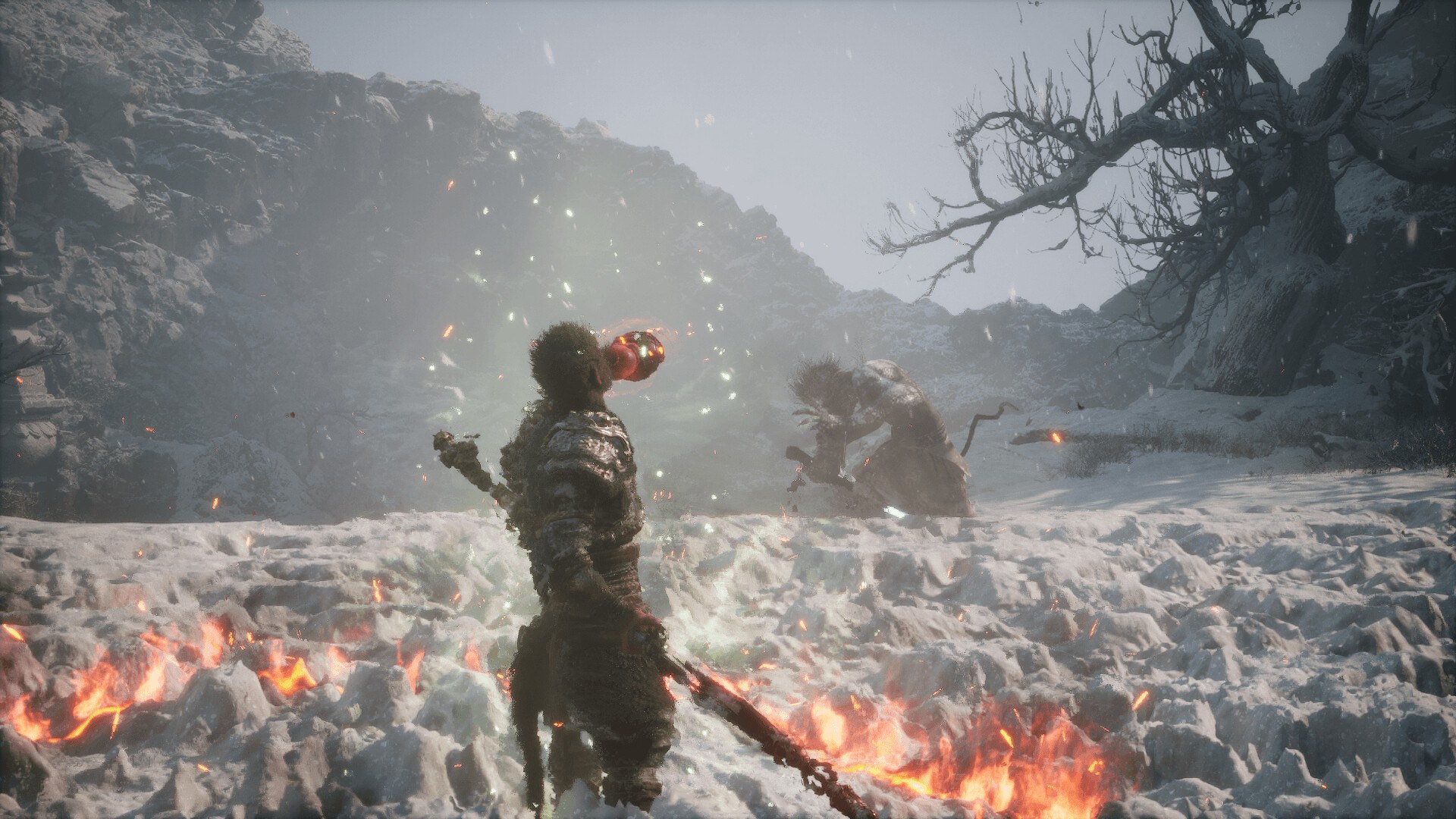 Black Myth: Wukong – Der Auserwählte in einer verschneiten Landschaft