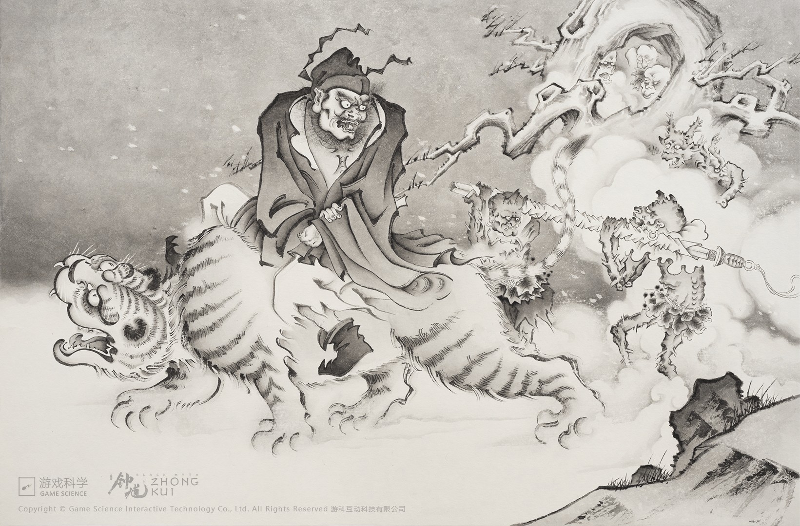 Black Myth: Zhong Kui – Artwork von Zhong Kui auf einem Tiger