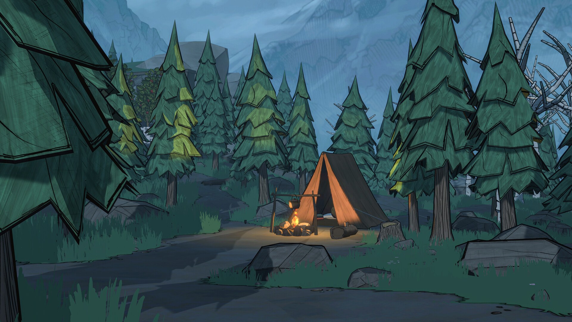 Blue Prince – Zeltplatz im Wald von Mt. Holly