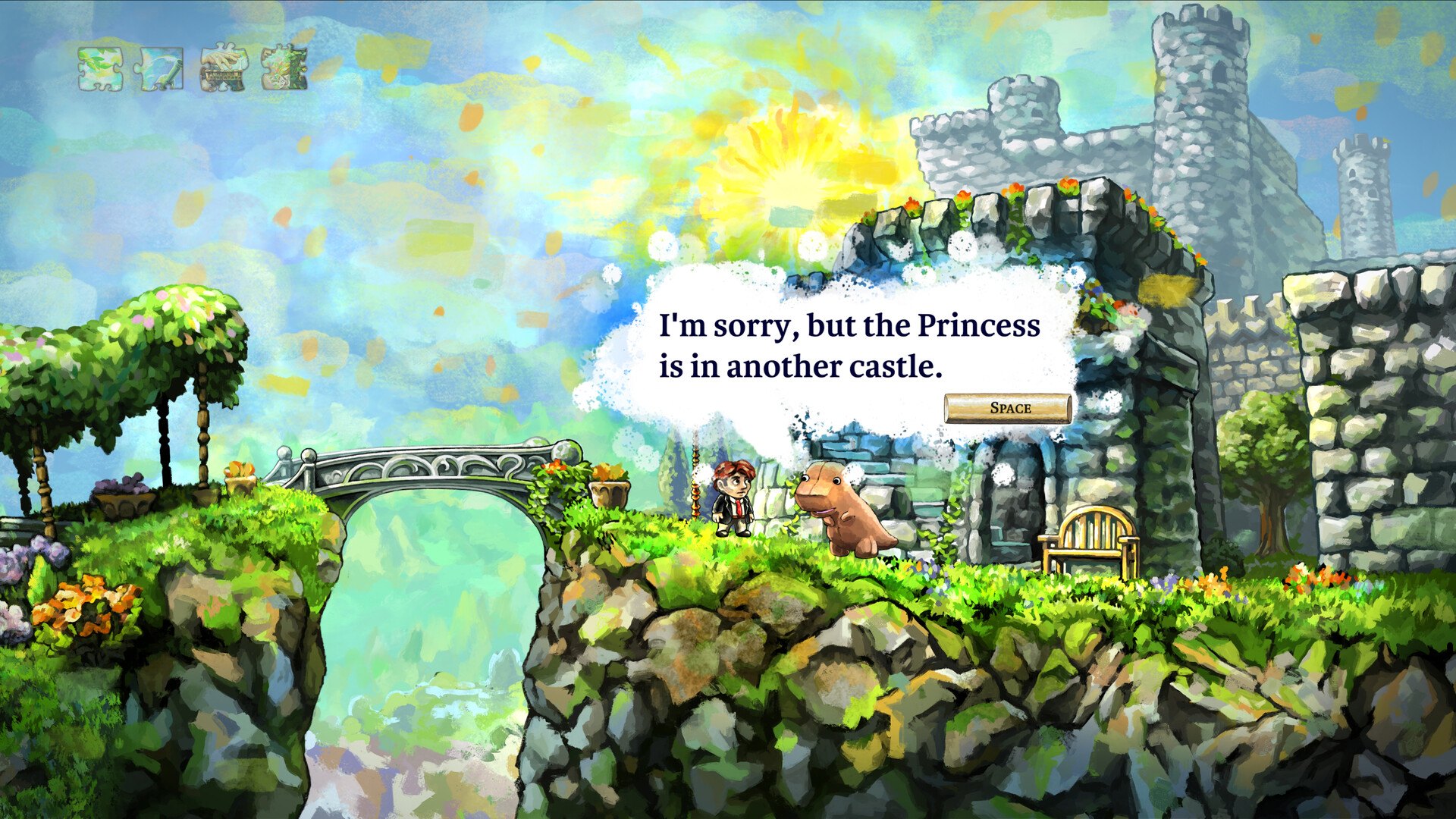 Braid, Anniversary Edition – Schlossmauer mit Dialog