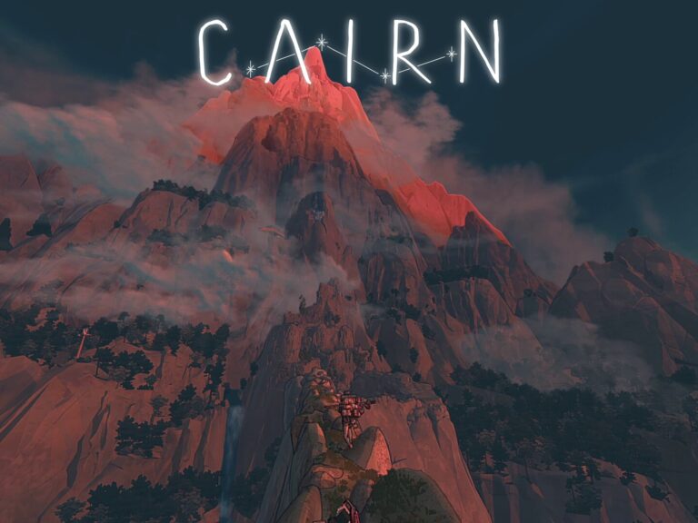 Cairn – Der rot leuchtende Mount Kami mit Spiellogo