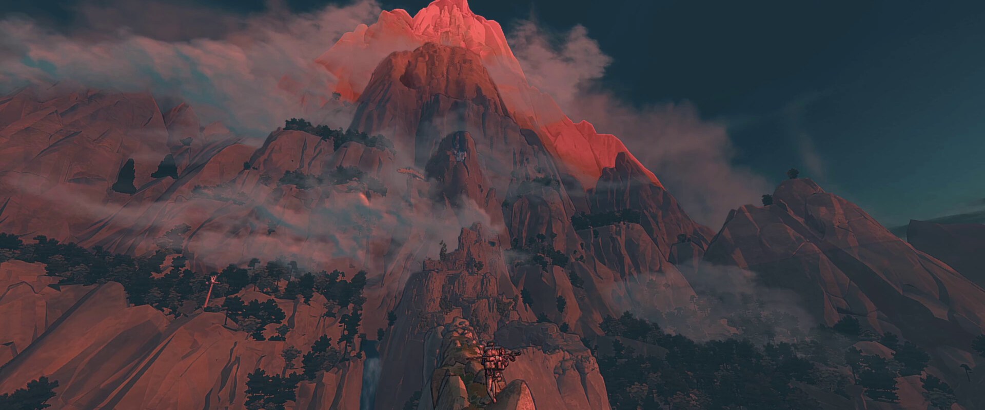 Cairn – Der Gipfel des Mount Kami leuchtet rot im Abendlicht