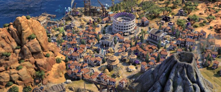 Civilization VII – Stadt mit Kolosseum und Vulkan