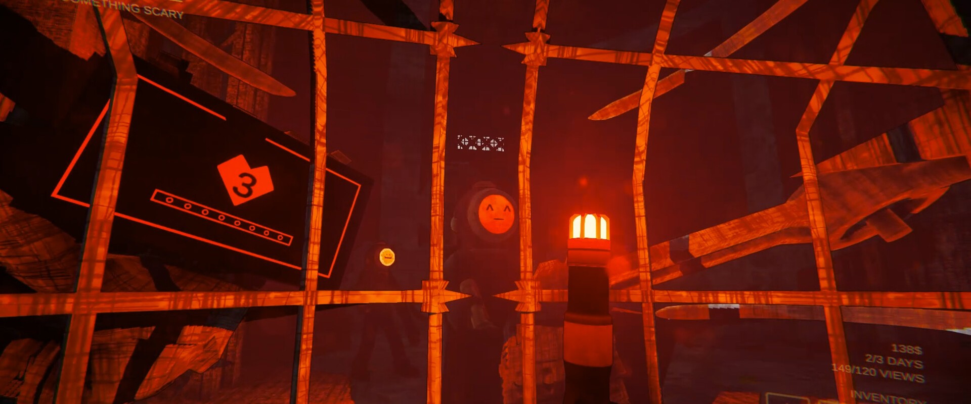 Content Warning – Orange beleuchteter Raum mit Gittern