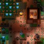 Core Keeper – Große Farm mit bunten Pflanzen in einer unterirdischen Höhle