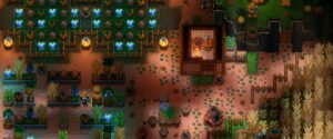 Core Keeper – Große Farm mit bunten Pflanzen in einer unterirdischen Höhle