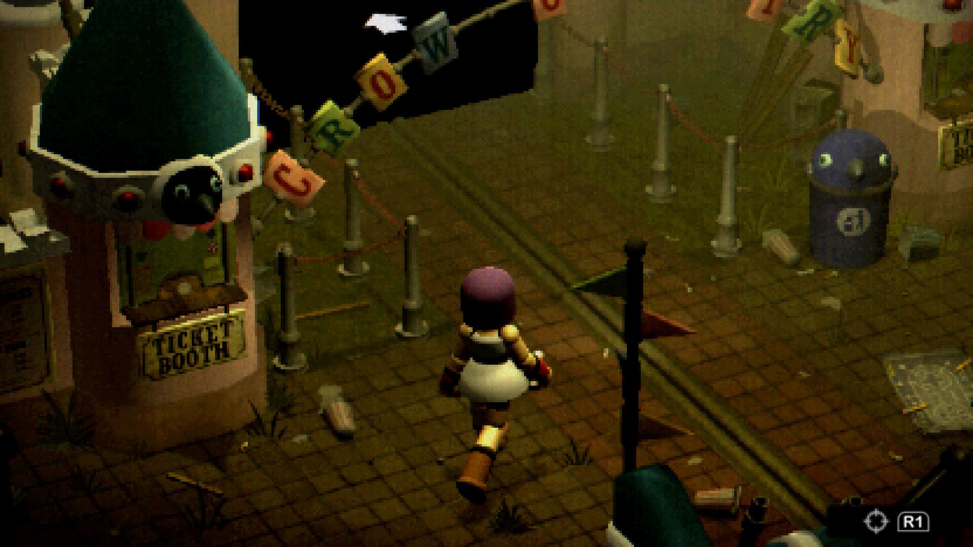Crow Country – Mara vor einem Kiosk im Park bei Nacht