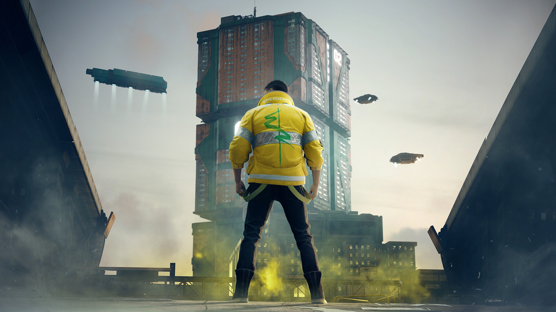 Cyberpunk 2077: V auf einem Dach über Night City