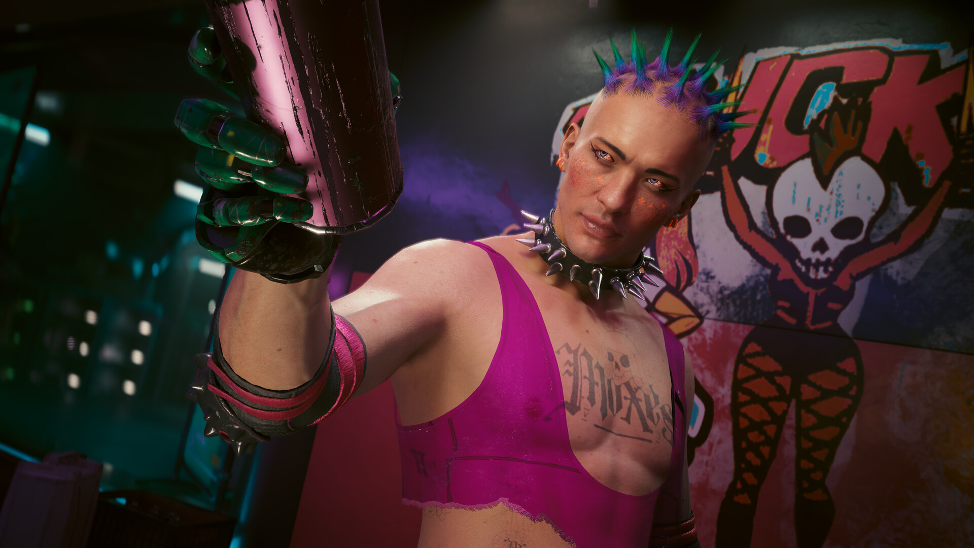Cyberpunk 2077 – Gangmitglied mit Waffe