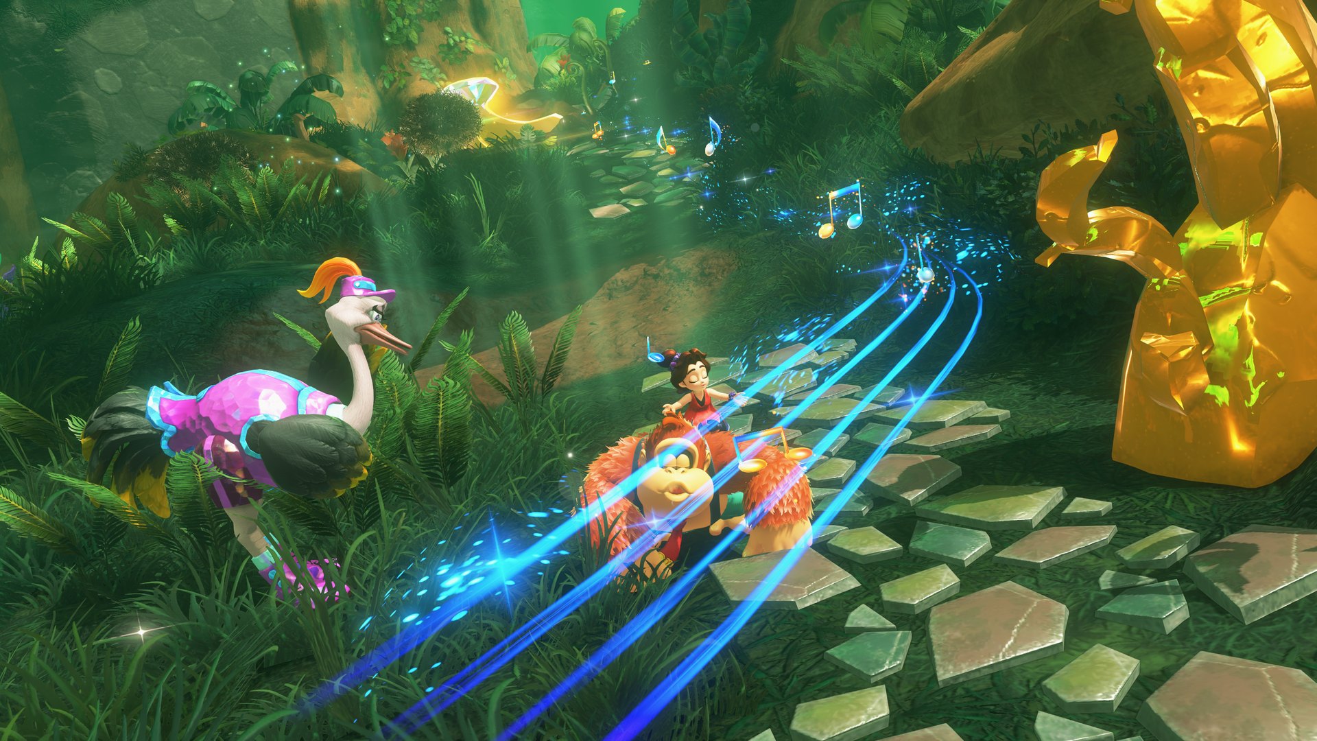 Donkey Kong Bananza – Zebra-Bananza rast über einen Pfad