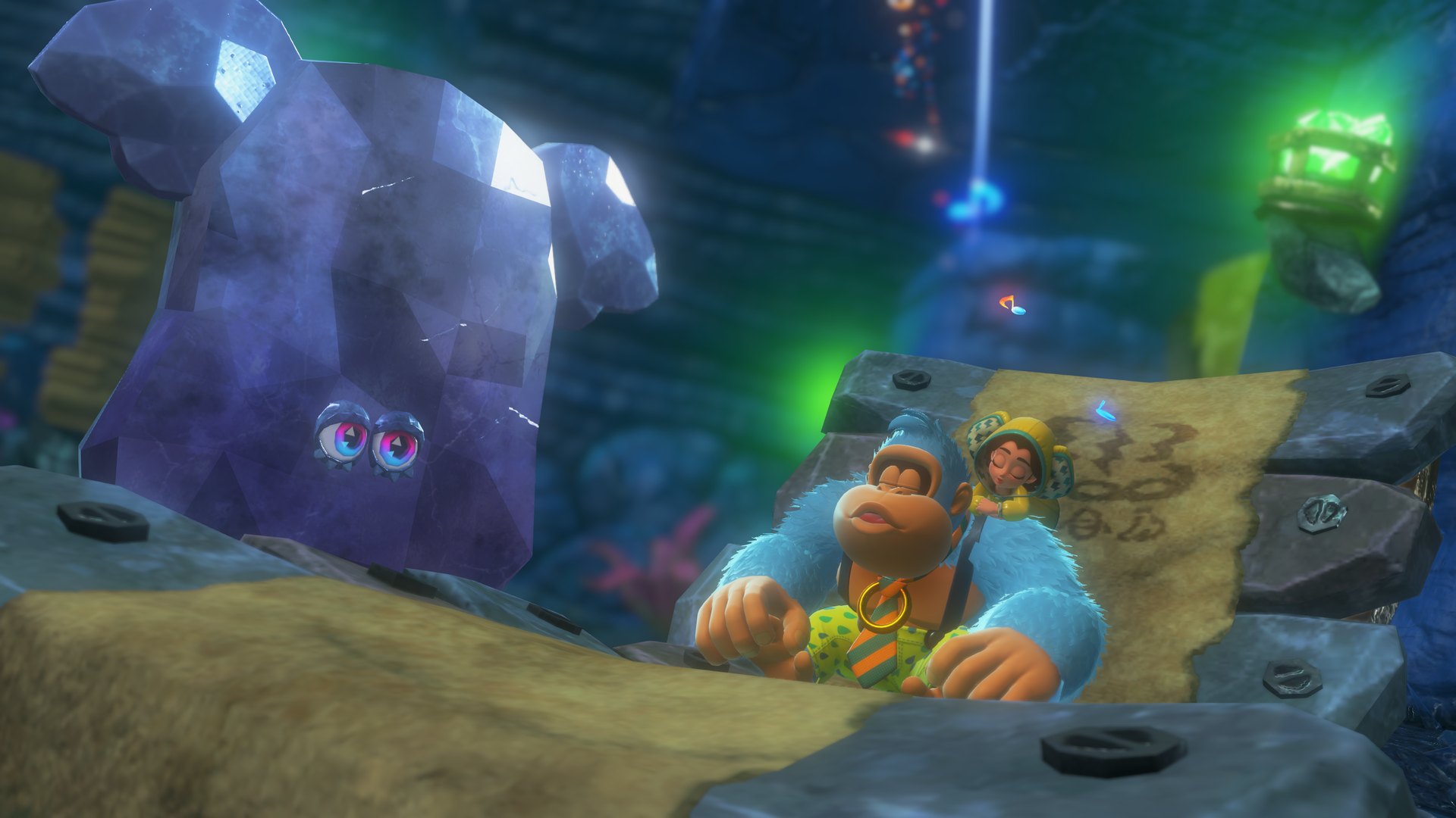 Donkey Kong Bananza – DK in einer lila Kristallhöhle