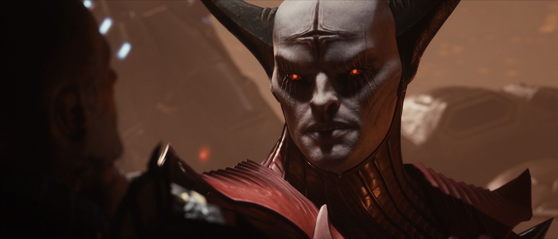 DOOM: The Dark Ages: Nahaufnahme eines Mannes mit Stirnband und rotem Licht