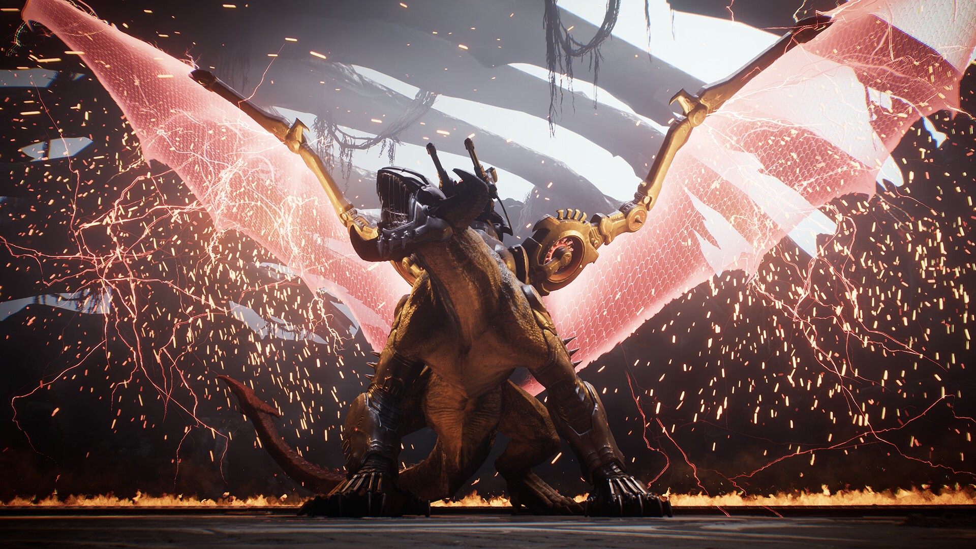 DOOM: The Dark Ages: Der Slayer vor einem Drachen mit roten Flügeln