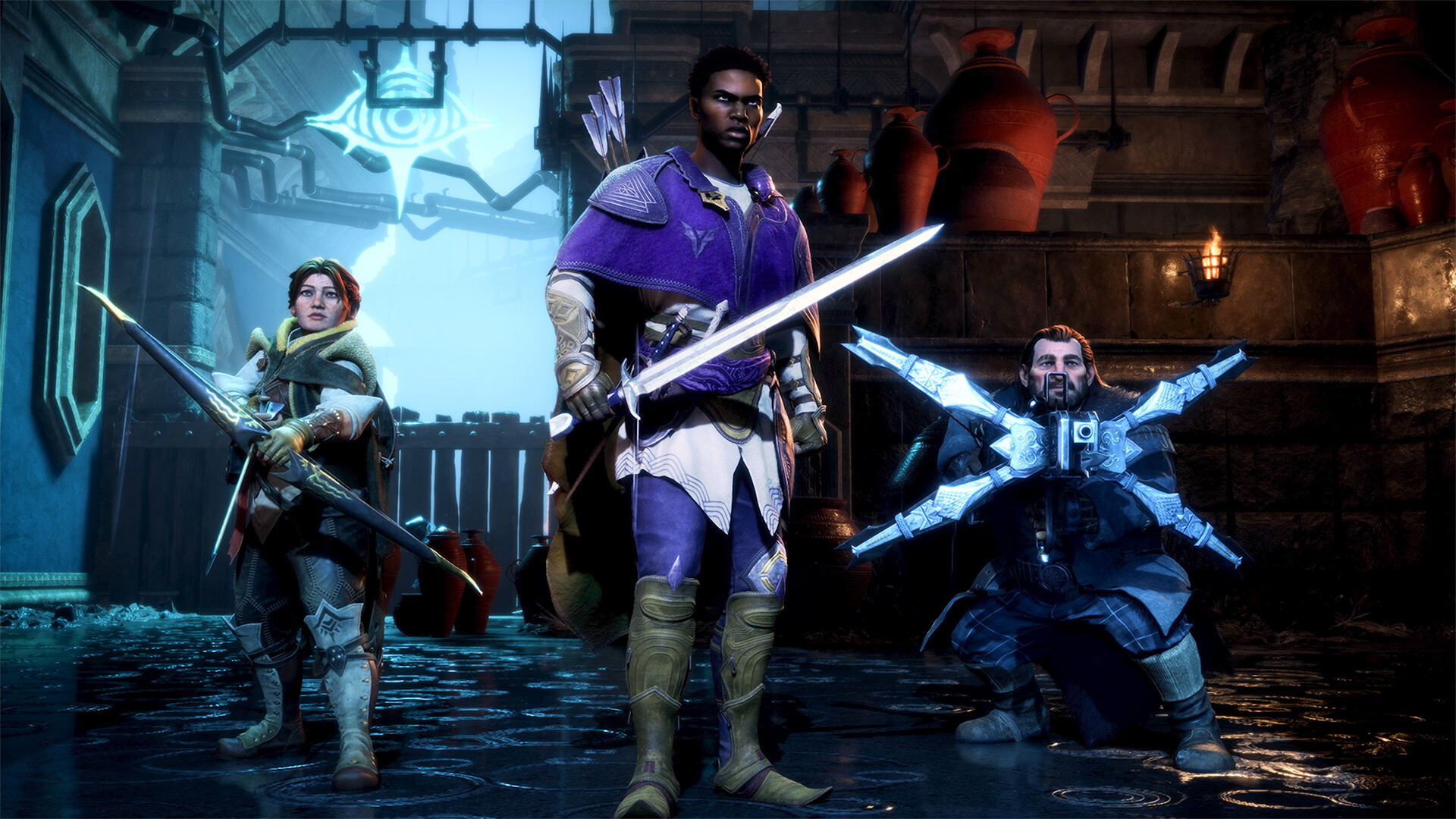 Dragon Age: The Veilguard Screenshot: Rook kämpft mit zwei Begleitern