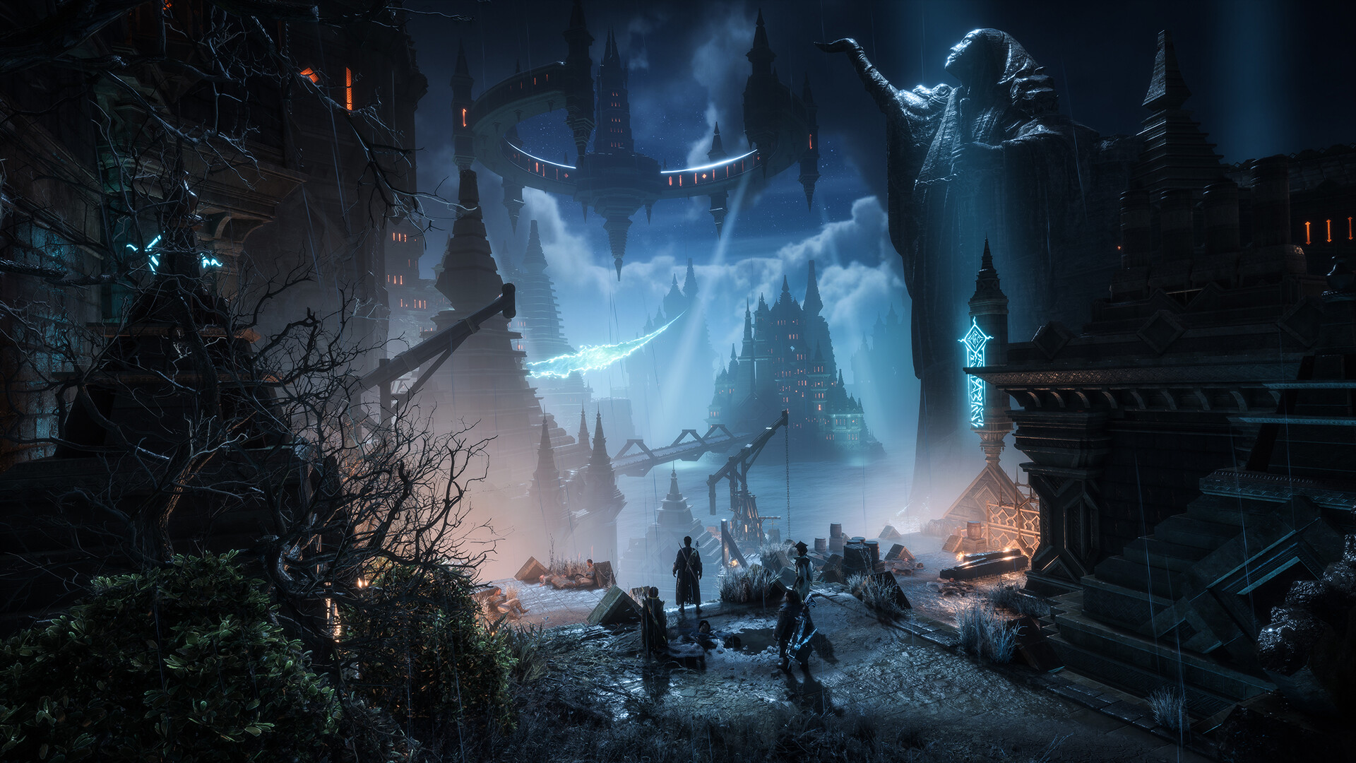 Dragon Age: The Veilguard Screenshot: Die Stadt Minrathous mit leuchtendem Schleier
