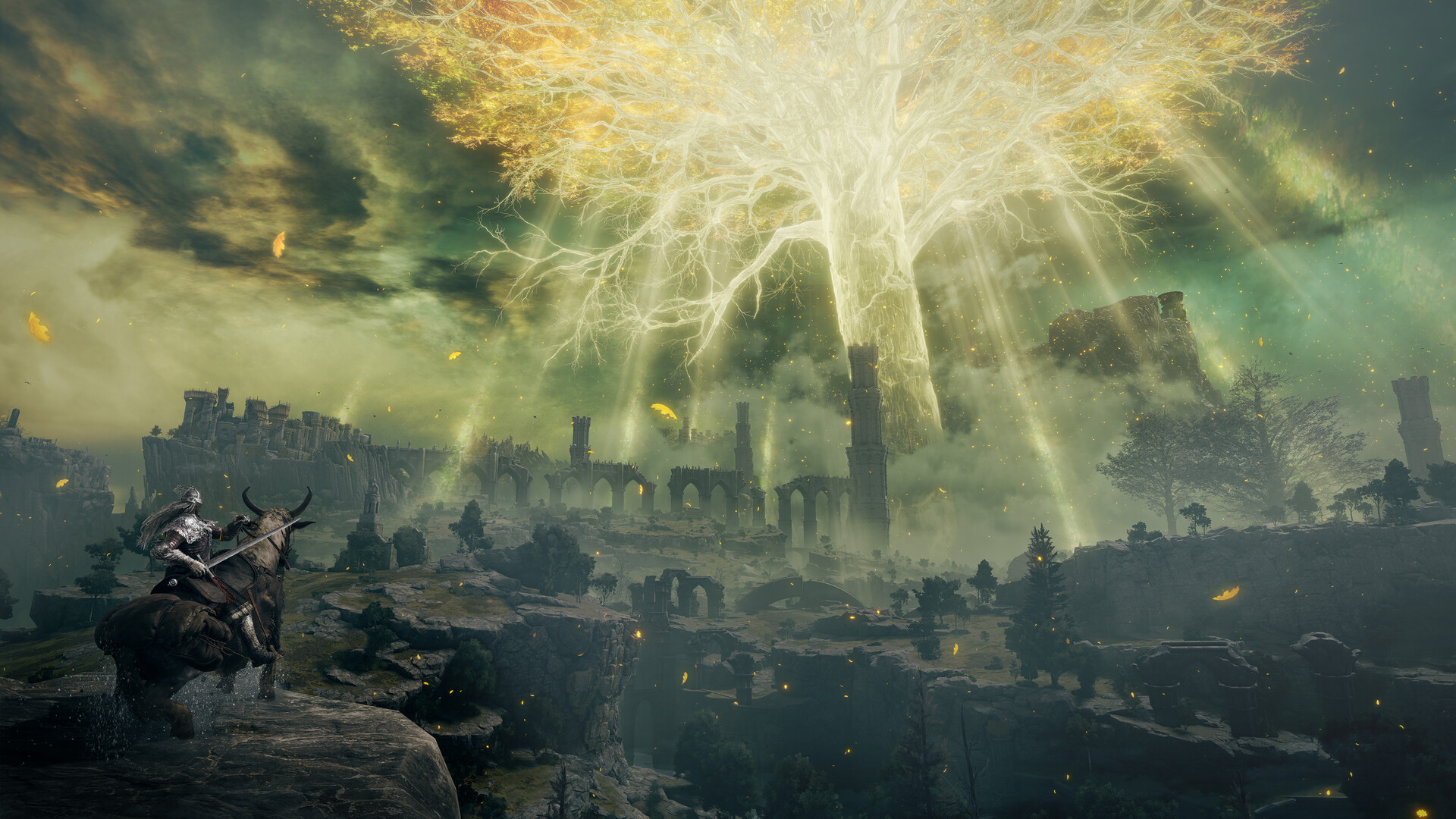 Elden Ring – Weite Landschaft im Zwischenland mit Erdenbaum