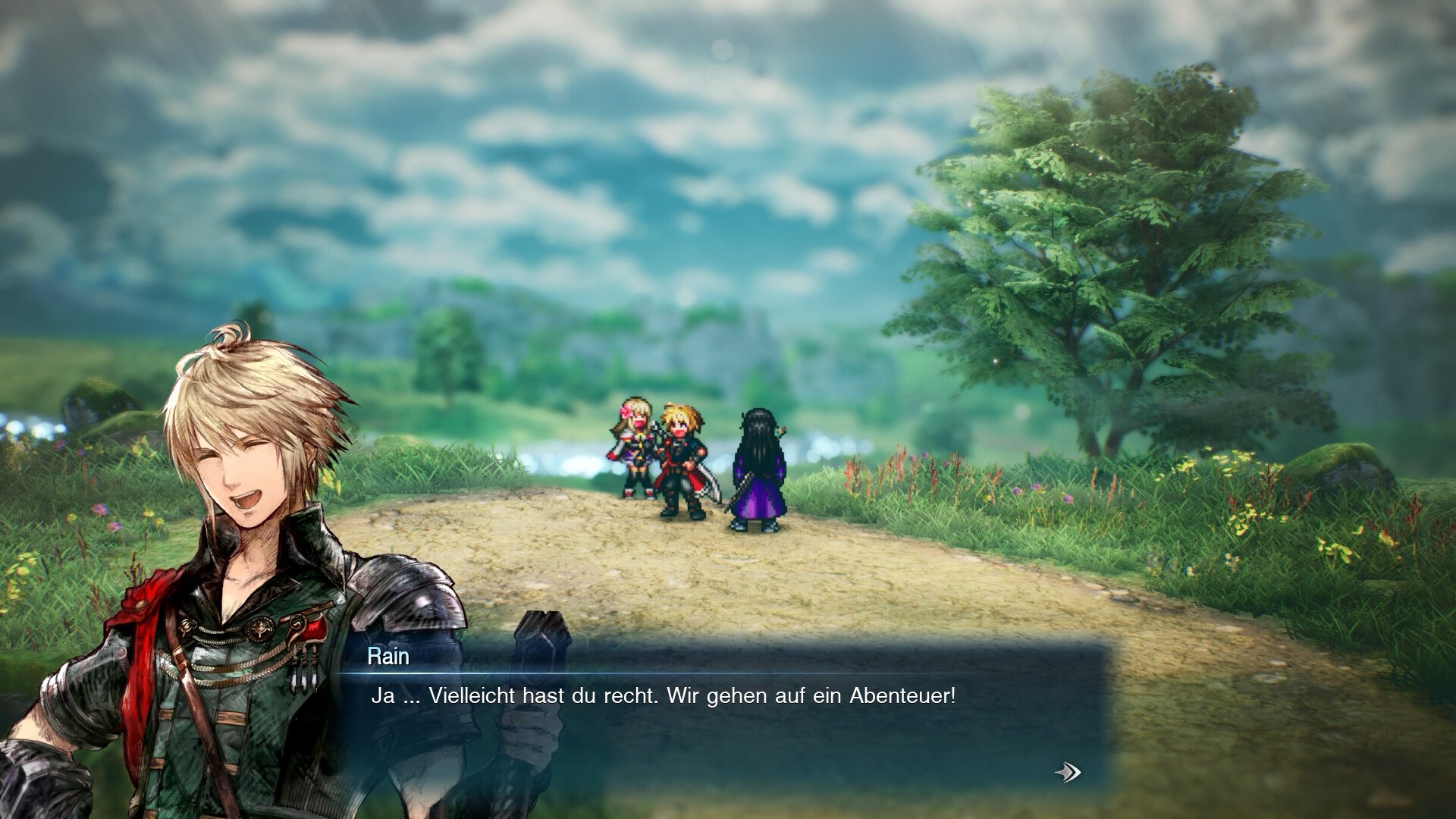 FINAL FANTASY RESONANCE: Dialog mit dem Helden auf einem Weg im Grünen