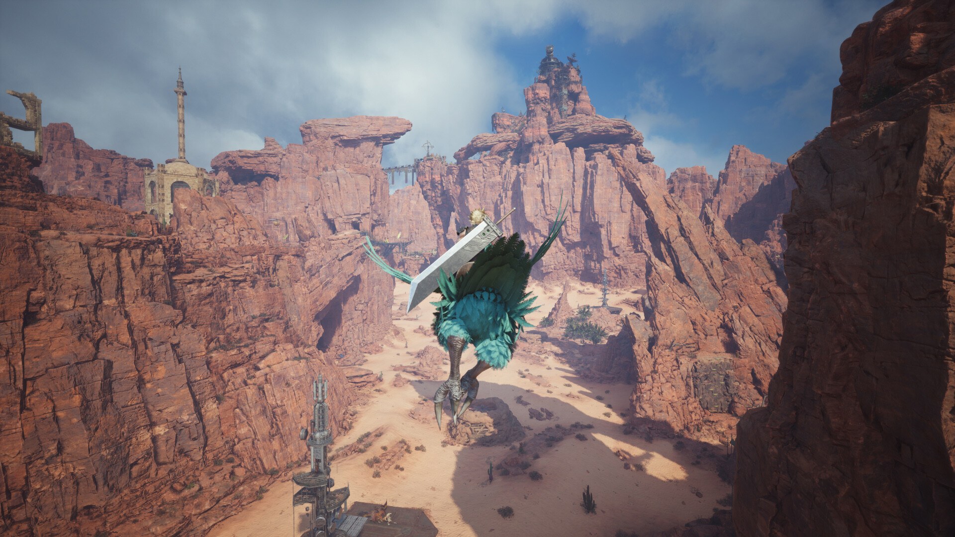 Final Fantasy VII Rebirth – Chocobo-Reiter in einer Canyon-Landschaft