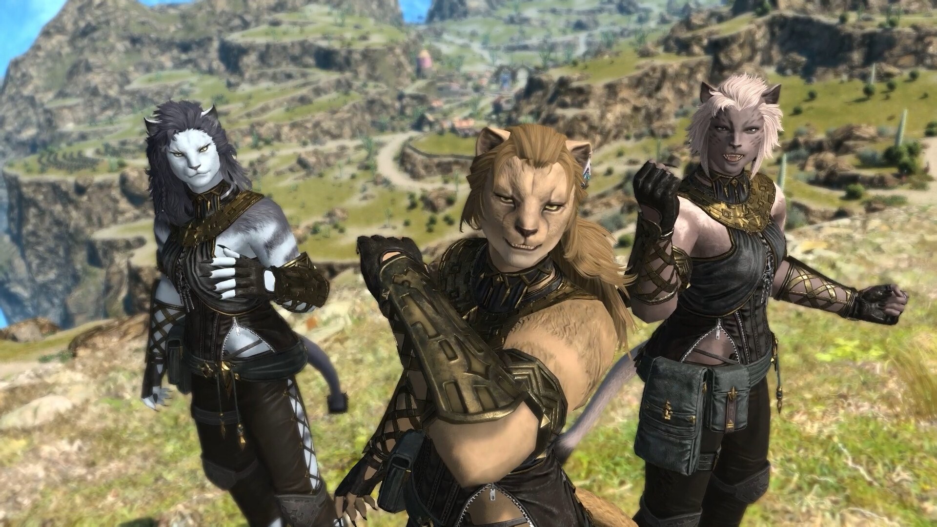 Final Fantasy XIV: Dawntrail – Drei Charaktere in einer Berglandschaft