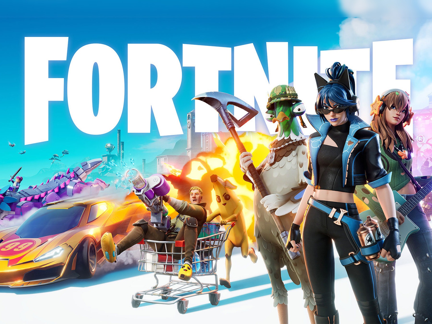 Fortnite: offizielles Key-Art mit Fortnite-Logo und mehreren Spielfiguren