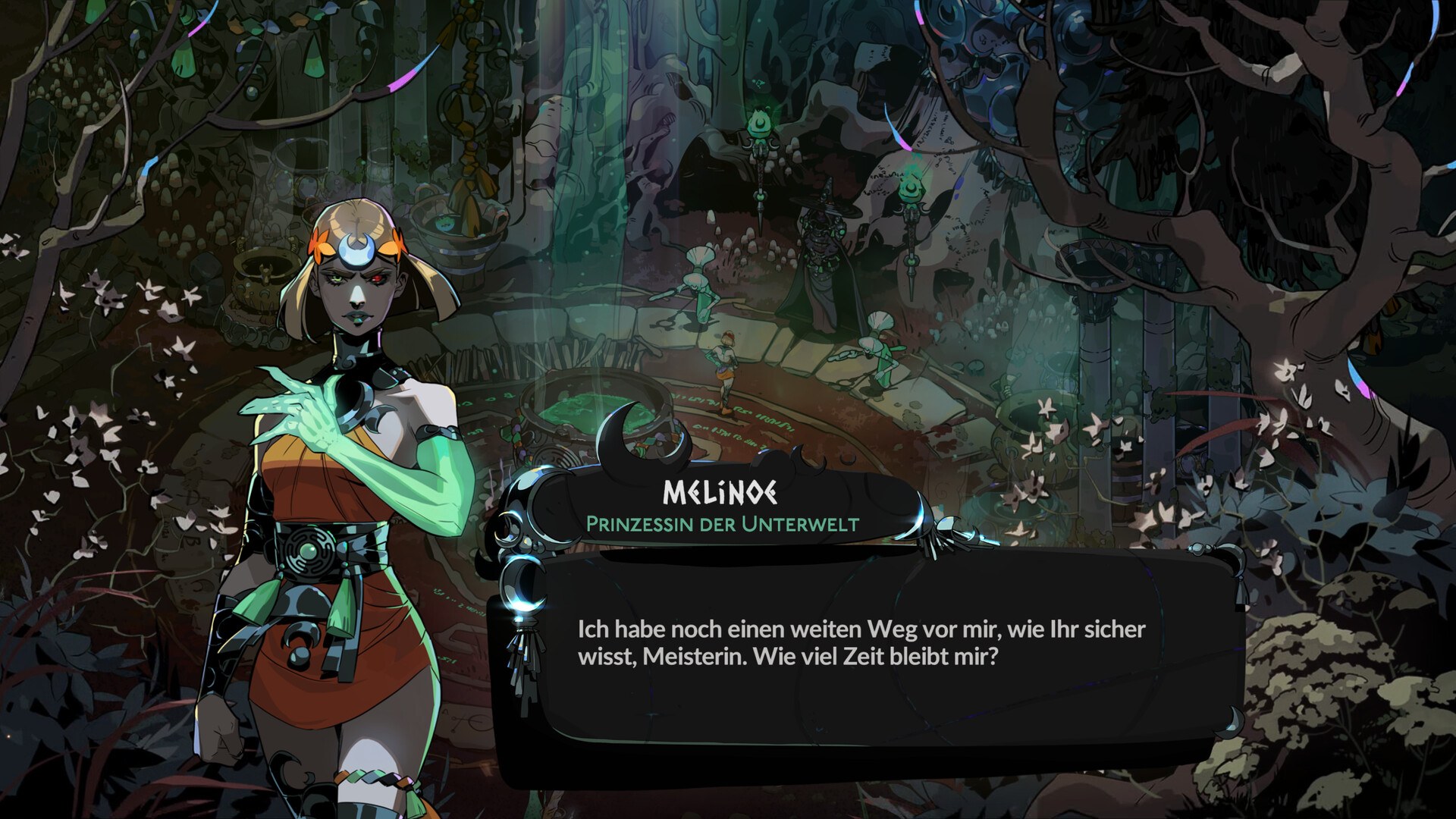 Hades II: Melinoë im Dialog mit ihrem Spiegelbild in der Unterwelt
