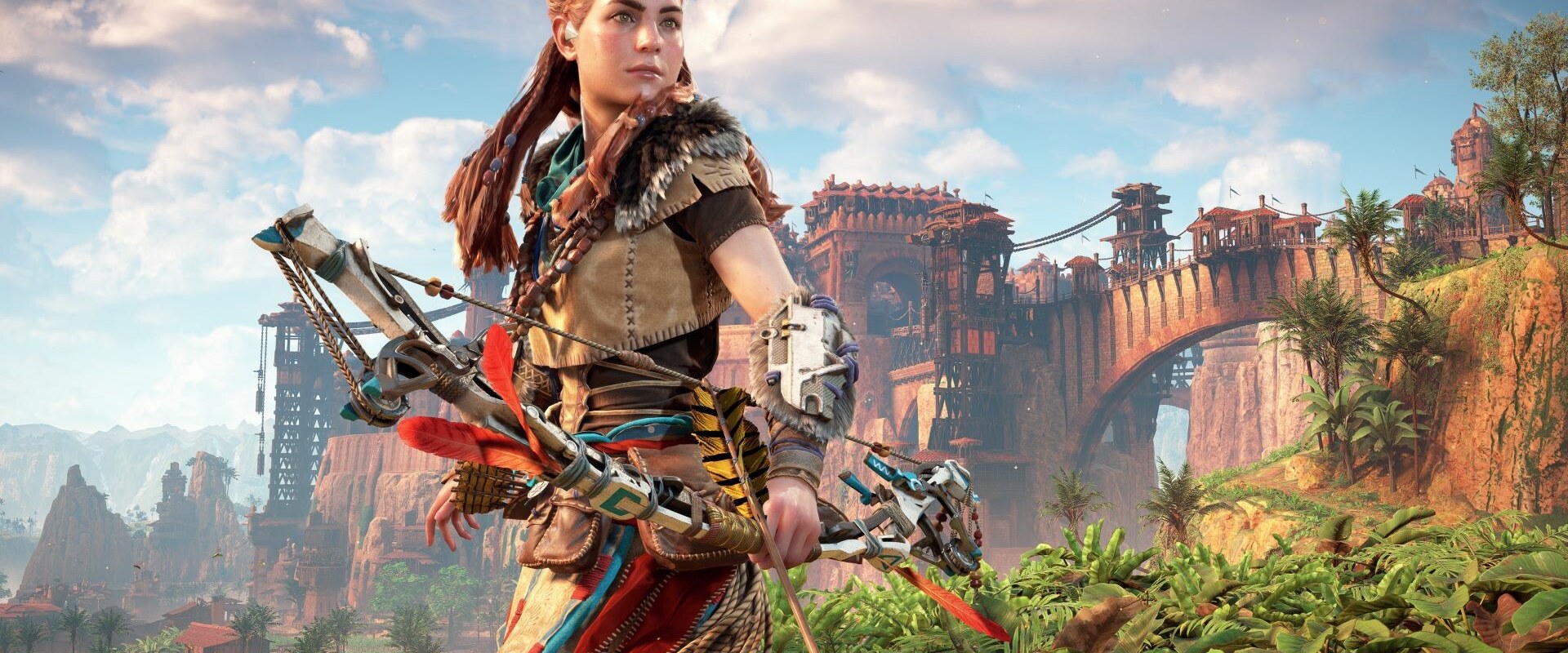 Horizon Zero Dawn – Aloy mit Bogen vor Ruinen