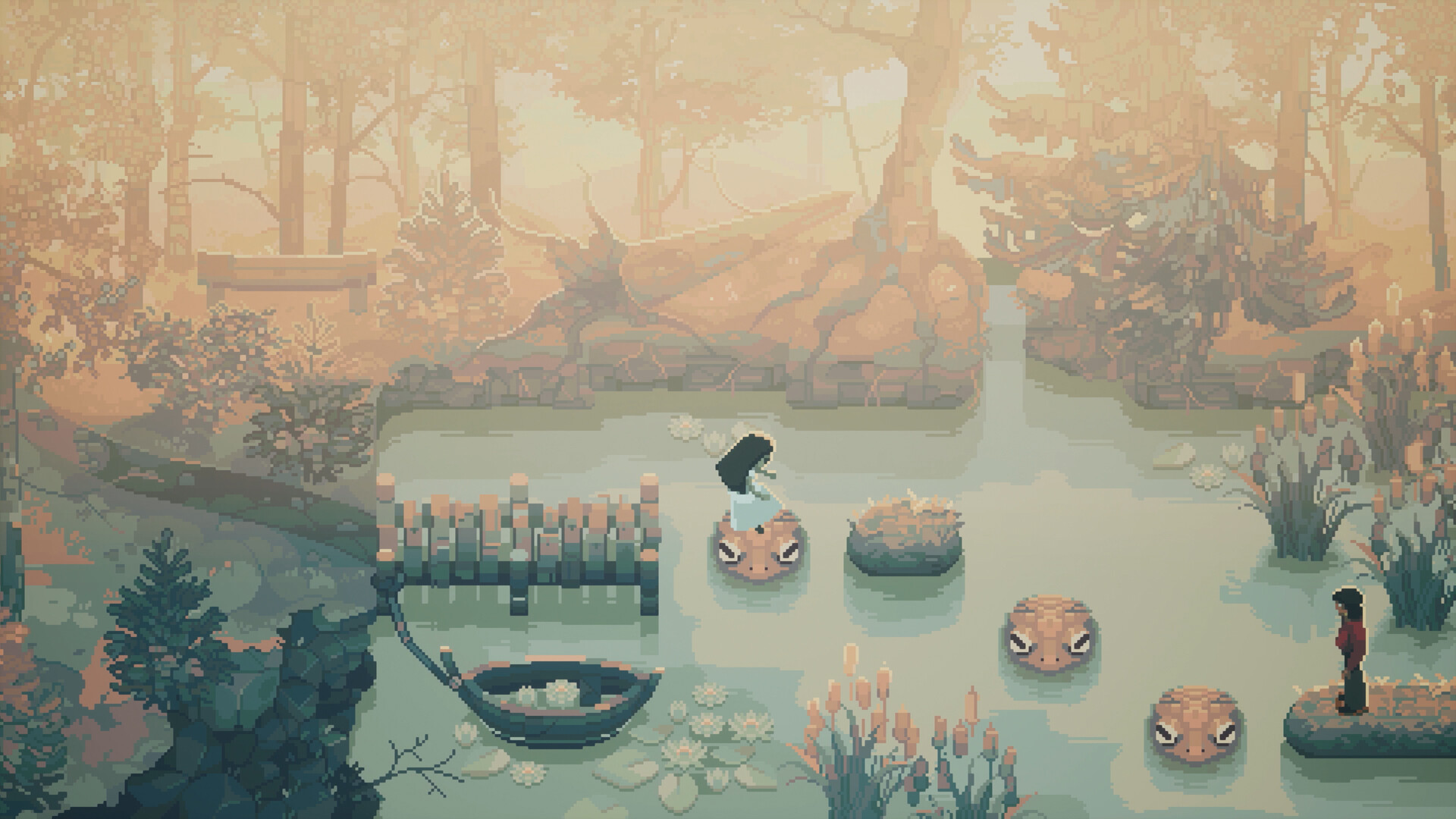 Indika – Retro-Pixelabschnitt mit Seerosen