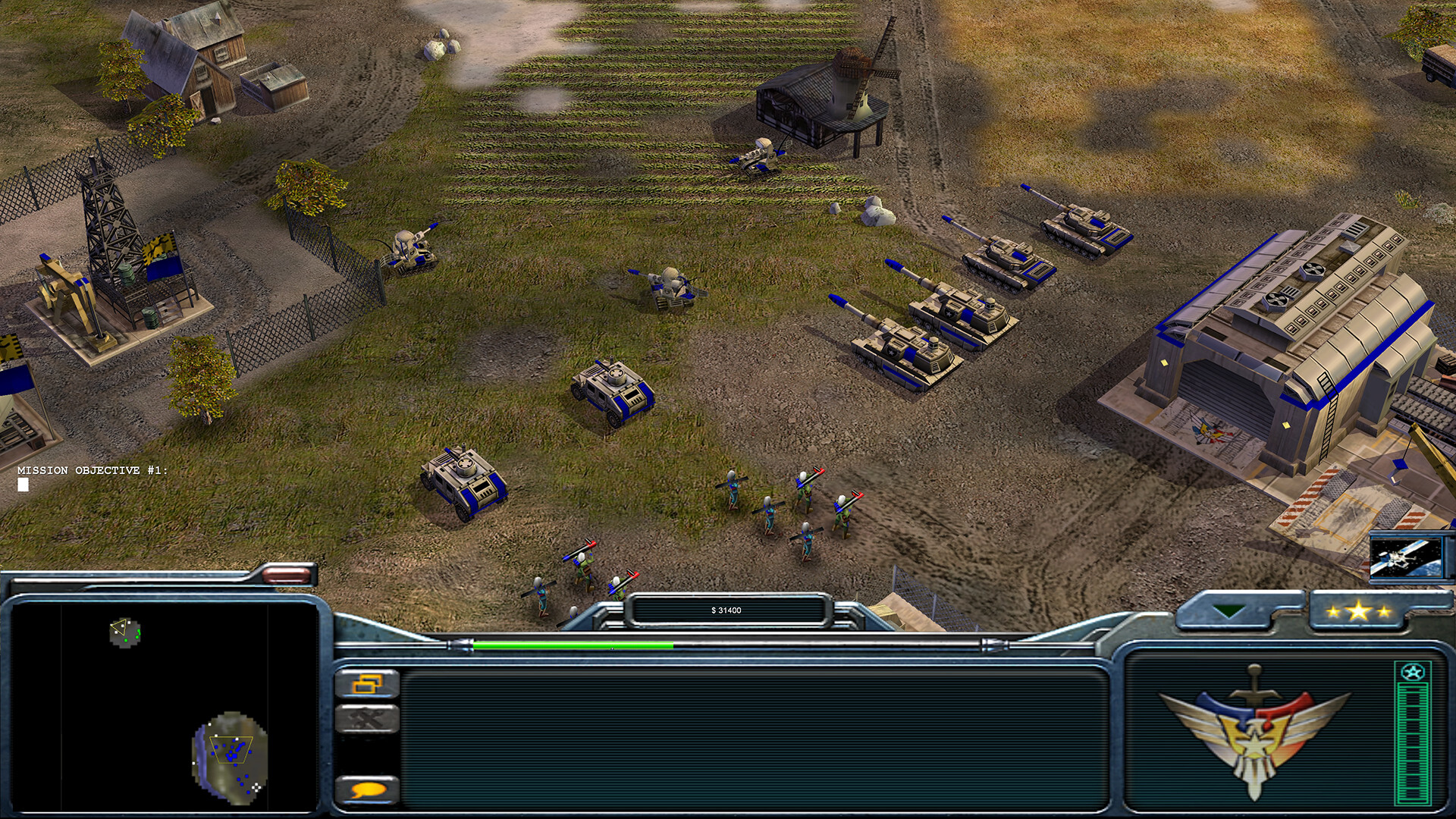 Command & Conquer Generäle: Panzer der USA vor einer Fabrik