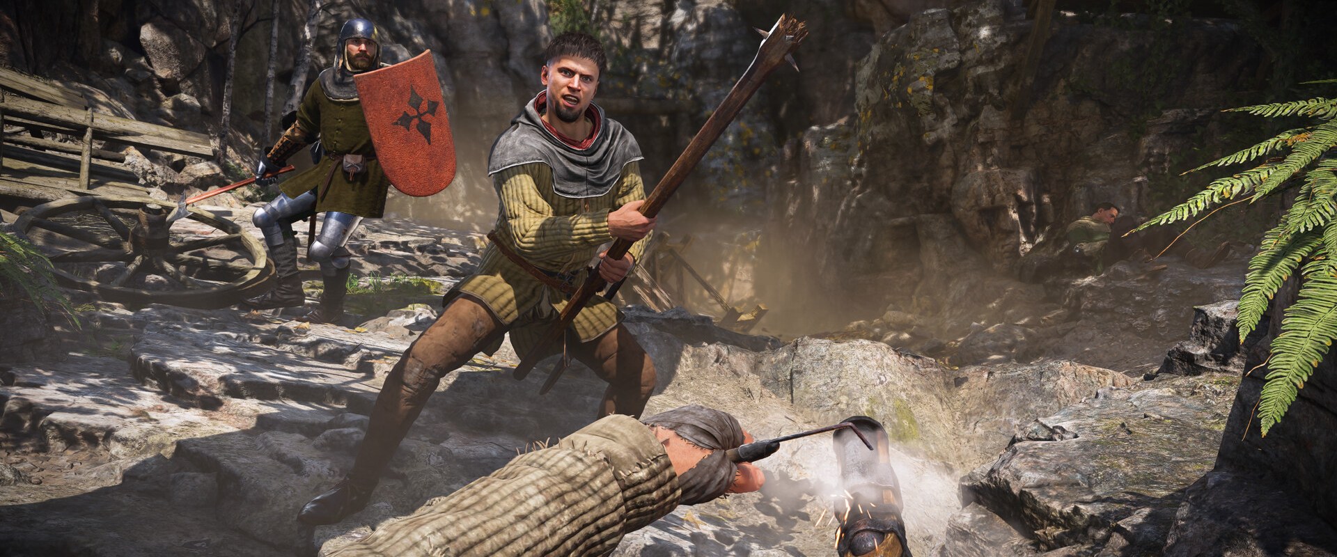 Kingdom Come: Deliverance II – Kampf mit Schwert und Schild an einem Bachlauf