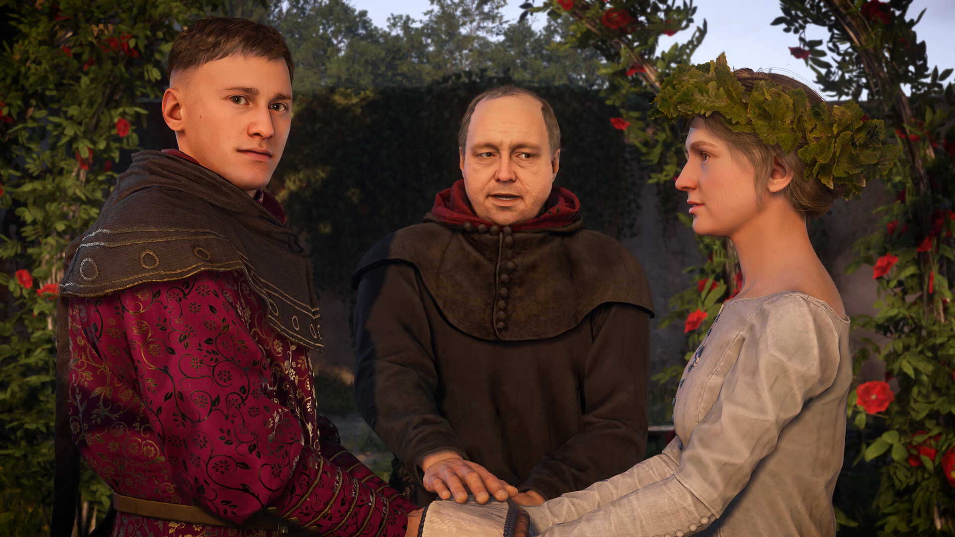 Kingdom Come: Deliverance II Screenshot: Feierliche Szene mit drei Figuren