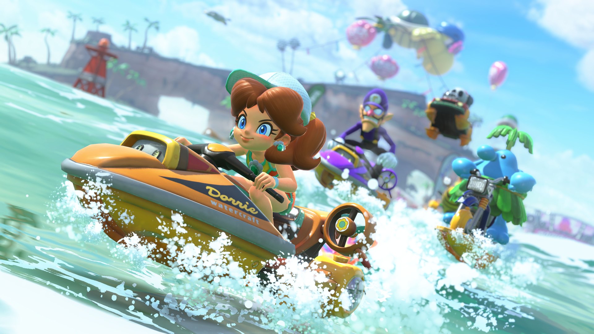 Mario Kart World – Daisy rast auf dem Wasser