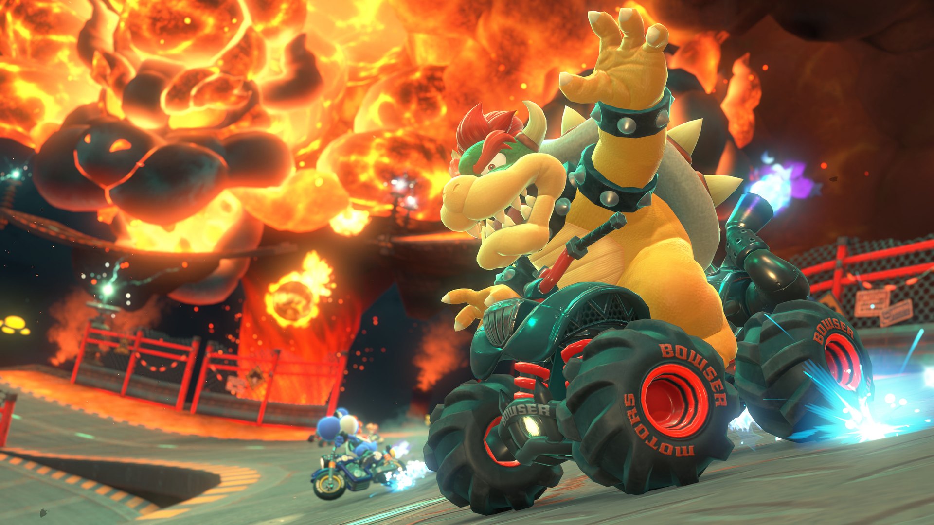 Mario Kart World – Bowser vor seinem feurigen Schloss