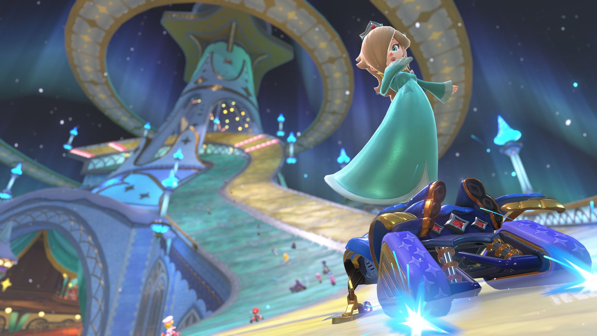 Mario Kart World – Rosalina auf einer Weltraumstrecke