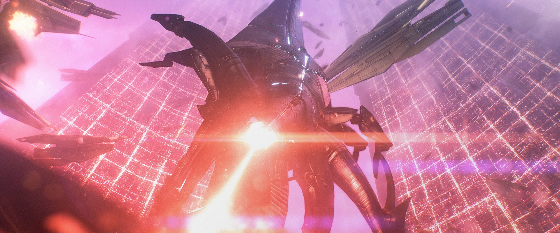 Mass Effect – Reaper feuert einen roten Strahl ab